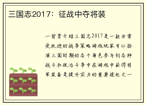 三国志2017：征战中夺将装